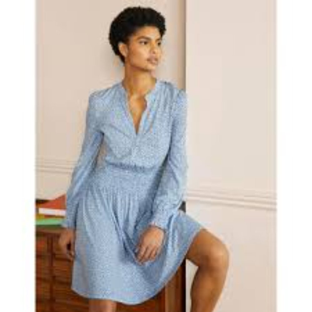 Boden Blue and White Jersey Long Sleeve Dress